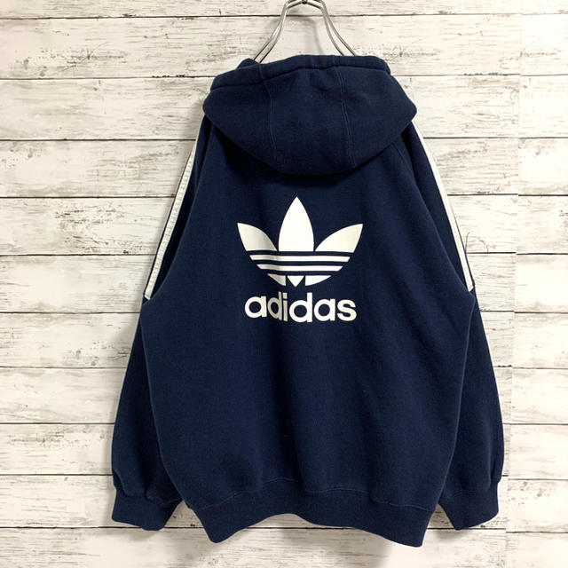 adidas(アディダス)のレア 古着 90s アディダス パーカー ビッグトレフォイル スリーライン メンズのトップス(パーカー)の商品写真