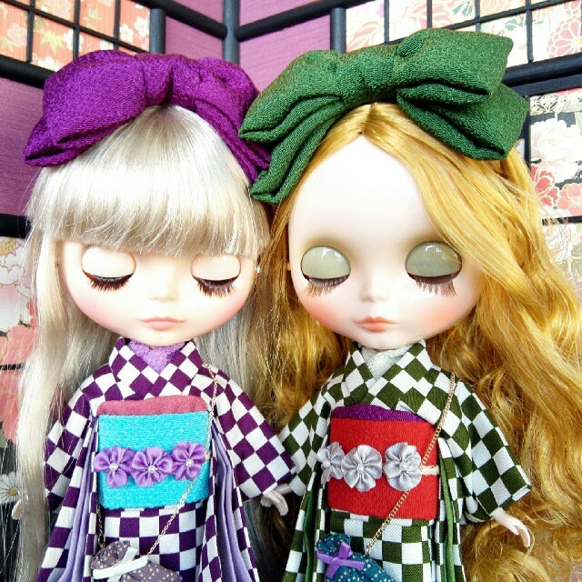 ☆夢人屋☆　ブライス　着物　振袖　お正月　紫姫のお着物セット　双子コーデ