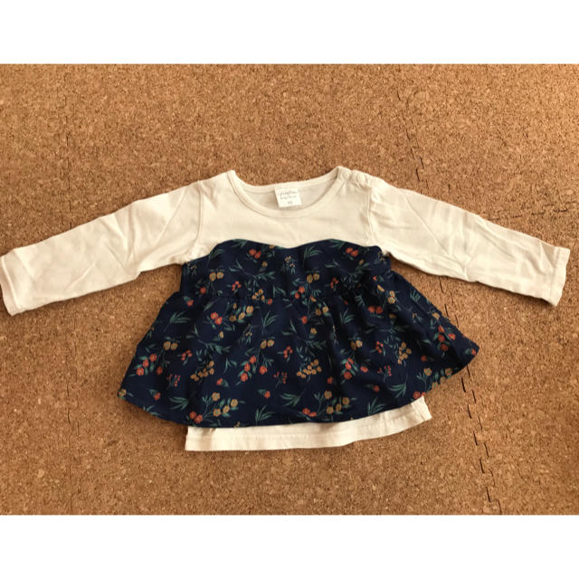 futafuta(フタフタ)のfutafuta 重ね着風トップス紺 キッズ/ベビー/マタニティのキッズ服女の子用(90cm~)(Tシャツ/カットソー)の商品写真