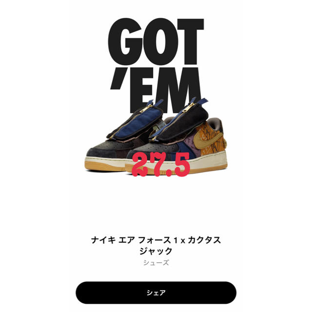 ナイキ × travis scott エア フォース1 CACTUS JACKメンズ