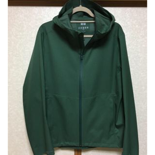 ◉ユニクロ　ブロックテックパーカ　メンズ　緑　3XL