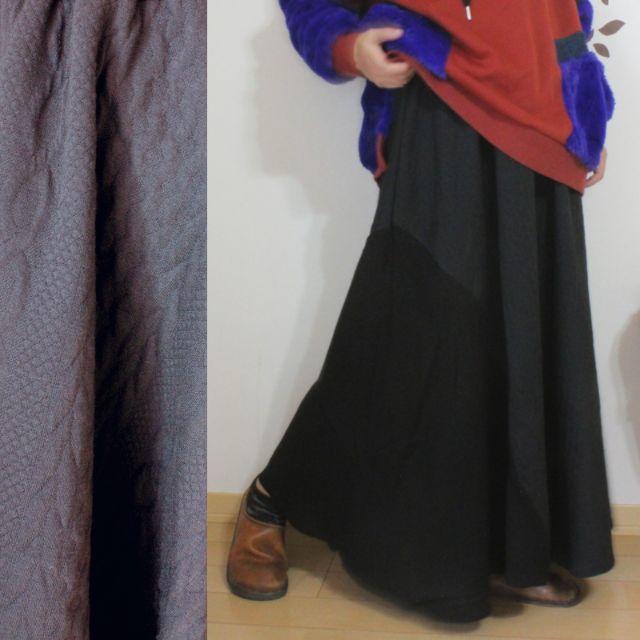 チャイハネ(チャイハネ)のあったか異素材フレアースカート★ブラック レディースのスカート(ロングスカート)の商品写真
