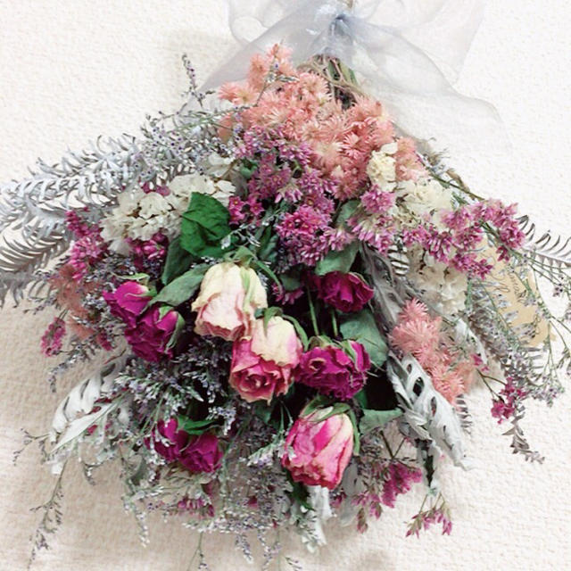 ドライフラワースワッグ✿たっぷり薔薇32cm ハンドメイドのフラワー/ガーデン(ドライフラワー)の商品写真