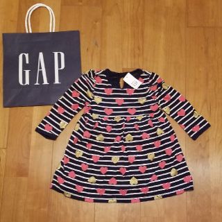 ベビーギャップ(babyGAP)の80 シャイニーハート×ボーダーワンピース　チュニック(ワンピース)