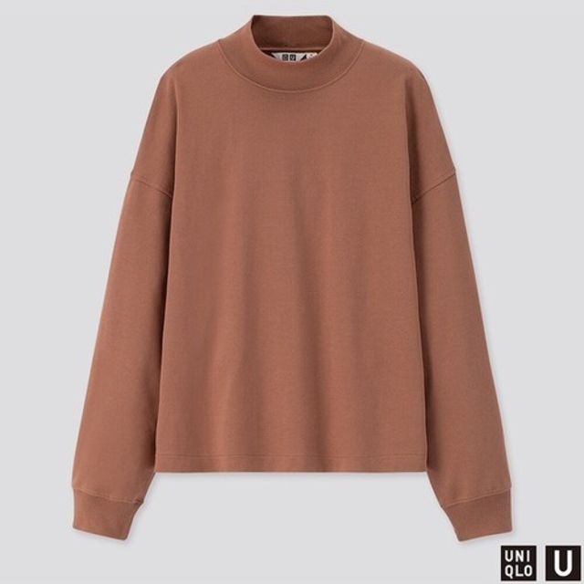 UNIQLO(ユニクロ)の新品未使用【ユニクロ UNIQLO】モックネックT　ブラウン　XL レディースのトップス(Tシャツ(長袖/七分))の商品写真