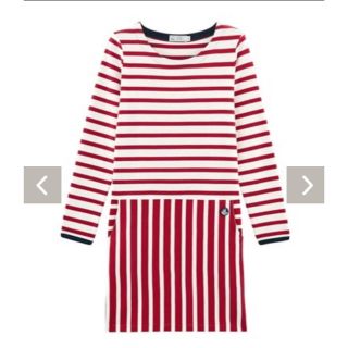 プチバトー(PETIT BATEAU)のプチバトー ボーダー長袖ワンピース 赤 マリニエール レディース(ひざ丈ワンピース)