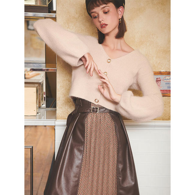 eimy istoire(エイミーイストワール)のeimyistoire レザーレイヤードライクチェックスカート BROWN レディースのスカート(ロングスカート)の商品写真