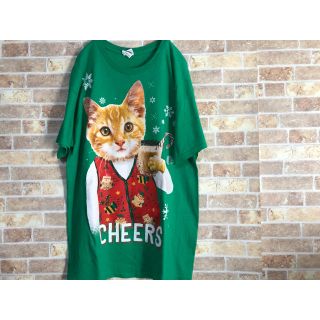 ギルタン(GILDAN)のレア　GILDAN リアルネコ　プリント　クリスマス　tシャツ  CHEERS(Tシャツ/カットソー(半袖/袖なし))