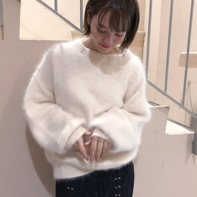SNIDEL - スナイデル ファーパイルジャガードニット 白ニットの SNIDEL - スナイデル ファーパイルジャガードニット 白ニットの