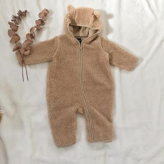 ザラキッズ(ZARA KIDS)のくま　防寒着　ボアコート　ベビー　アウター　ベアー　ベージュ　ブラウン　60(カバーオール)