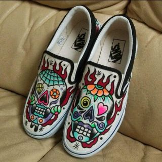 ヴァンズ(VANS)のVANSスリッポン新品24cm手描きペイント一点物(スリッポン/モカシン)