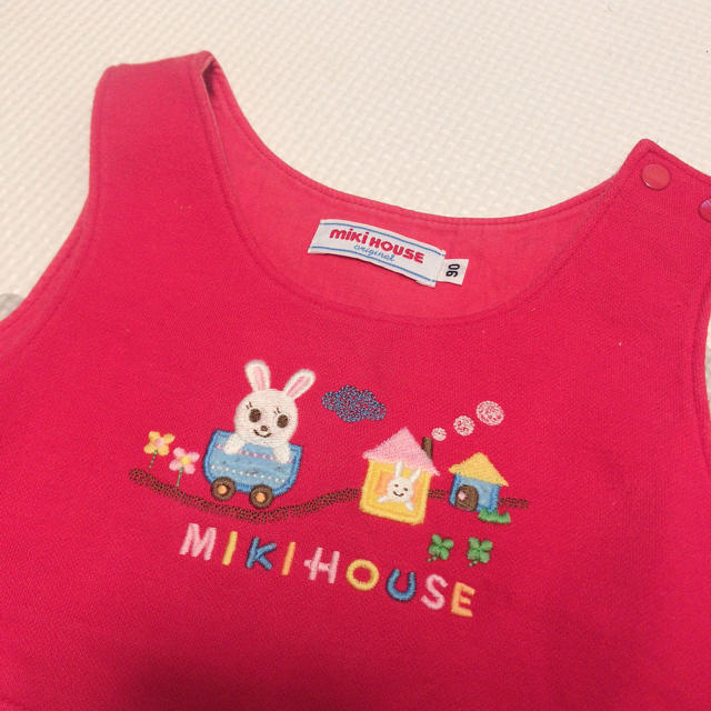 mikihouse(ミキハウス)の【90サイズ】ミキハウス うさぎ柄 ジャンスカ キッズ/ベビー/マタニティのキッズ服女の子用(90cm~)(ワンピース)の商品写真