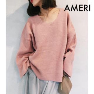 アメリヴィンテージ(Ameri VINTAGE)のアメリ AMERI Vスリットスリーブニット ピンク Vネック フレア(ニット/セーター)