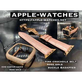 アップルウォッチ(Apple Watch)のローズxピンク■アップルウォッチカスタムセット■AA2カバー&ピンククロコダイル(腕時計)