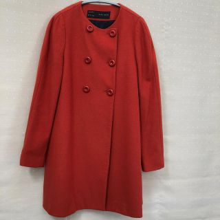 ザラ(ZARA)のZARAのノーカラーコート オレンジ  M(ノーカラージャケット)