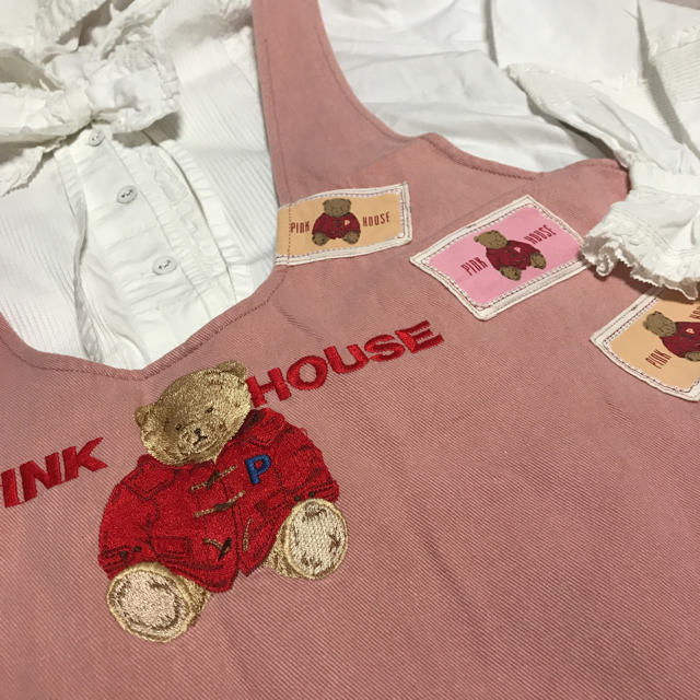 PINK HOUSE(ピンクハウス)のピンクハウス💖おっきな「くま刺繍&ワッペン」いっぱい・かわいいピンクジャンスカ レディースのワンピース(ロングワンピース/マキシワンピース)の商品写真