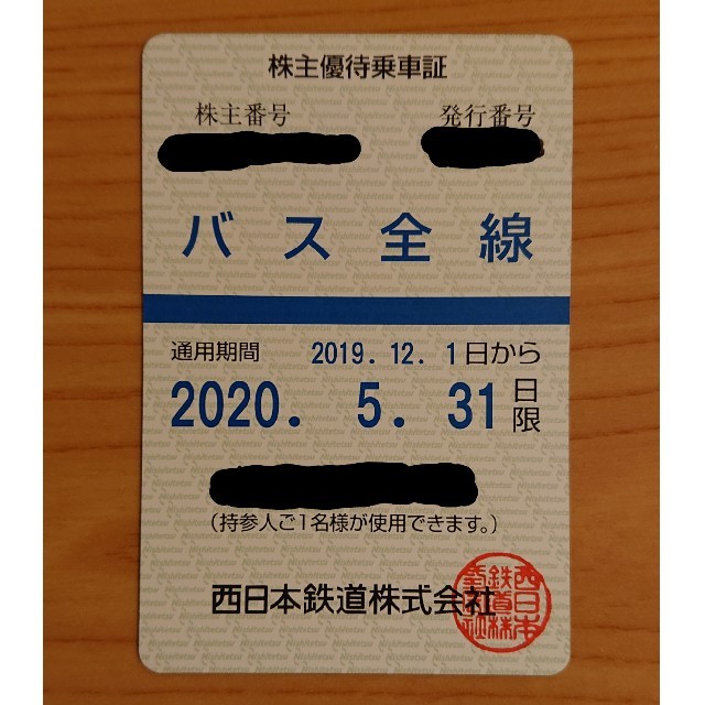 【および】 西鉄 西日本鉄道 株主優待乗車証 バス全線（定期券式）の します