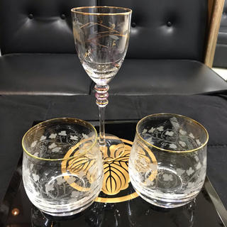 ボヘミア クリスタル(BOHEMIA Cristal)のボヘミア クリスタル ワイングラス ３客  金彩 飾り 超極美品 506(グラス/カップ)