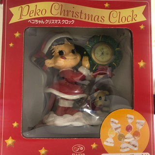 フジヤ(不二家)のペコちゃん　クリスマスクロック　シリアルナンバー有り　時計用電池&おまけ付き(置時計)