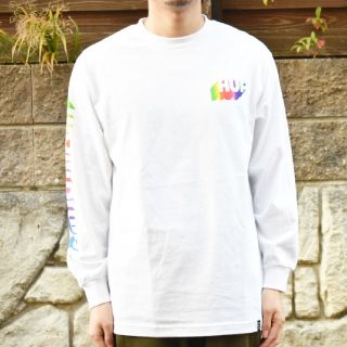 ハフ(HUF)の新品★HUF★ハフ カラフルレインボー ブランドロゴ長袖Tシャツ  白M(Tシャツ/カットソー(七分/長袖))