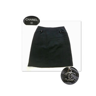 シャネル(CHANEL)のCHANEL きらきらココマークファスナーポケット ウールスカート(ミニスカート)