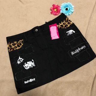 ヘルキャットパンクス(HELLCATPUNKS)のヘルキャット✩.*˚新品未使用 ミニスカート 黒デニムスカート パンク ヒョウ柄(ミニスカート)