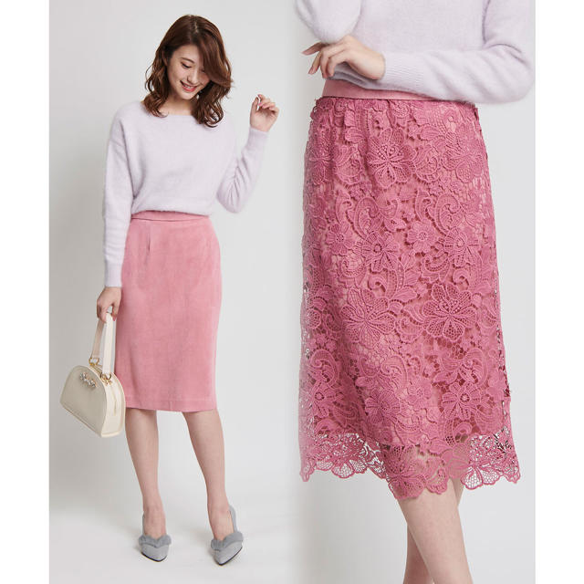 Noela(ノエラ)のNoela ノエラ ２ＷＡＹレースタイトスカート 新品 ピンク レディースのスカート(ひざ丈スカート)の商品写真