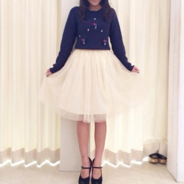 MIIA(ミーア)のビジューニット&チュールスカート レディースのスカート(ひざ丈スカート)の商品写真