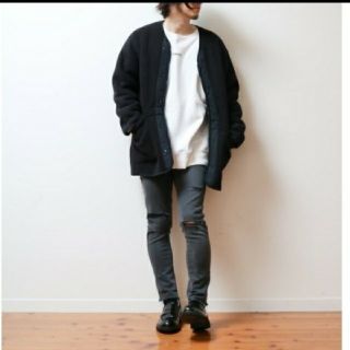 エンジニアードガーメンツ(Engineered Garments)のエンジニアガーメンツ　コラボ　フリースノーカラーコート　ブラックSize-M(ブルゾン)