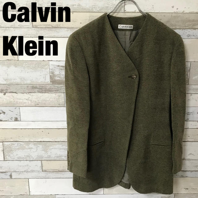 Calvin Klein(カルバンクライン)のCalvin kleinカルバンクライン ノーカラージャケット カーキ サイズ7 レディースのジャケット/アウター(ノーカラージャケット)の商品写真