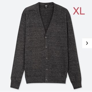 ユニクロ(UNIQLO)のユニクロ MEN リネンブレンドVネックカーディガン XL／ダークグレー 新品！(カーディガン)