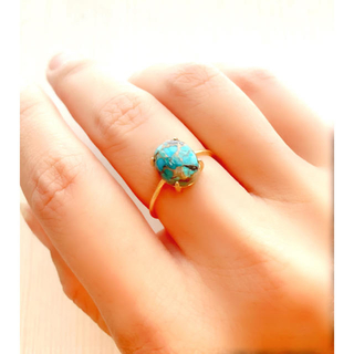 ◆再入荷◆ 天然石 ブルーコッパーターコイズ 爪留めリング 指輪(リング)