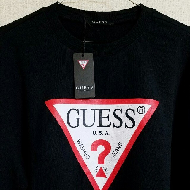 激レア GUESS オーバーサイズ トレーナー 肉厚 刺繍ロゴ 極太アーム 墨 ...