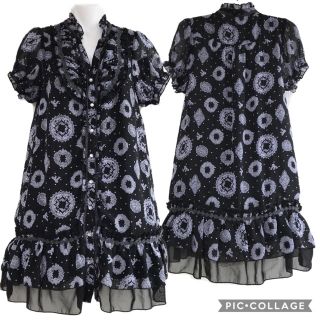 アクシーズファム(axes femme)の25.丸レースプリントシフォンワンピ (ひざ丈ワンピース)