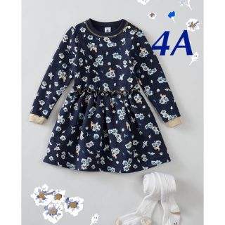 プチバトー(PETIT BATEAU)のプチバトー  2019AW プリントブルースウェットワンピース 4A(ワンピース)