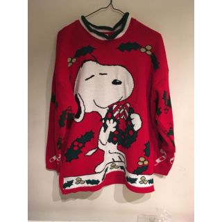 スヌーピー(SNOOPY)のアメリカ製80'sスヌーピセータークリスマスカラー ビンテージオールド古着(ニット/セーター)