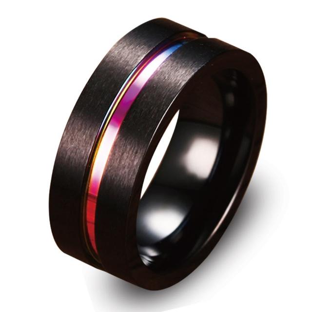 指輪 メンズ リング レインボー センターライン 高級感 キラキラ ステンレス  メンズのアクセサリー(リング(指輪))の商品写真