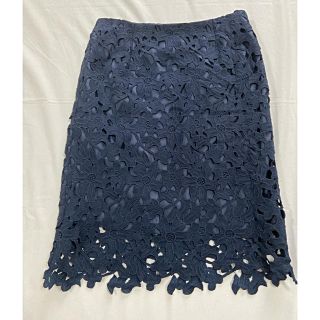 アンデミュウ(Andemiu)の【中古品】Andemiu レースタイトスカート ネイビー M(ひざ丈スカート)