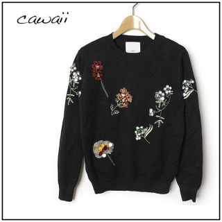 カワイイ(cawaii)の【美品】刺繍フラワー ニット 黒 【即完売品】(ニット/セーター)