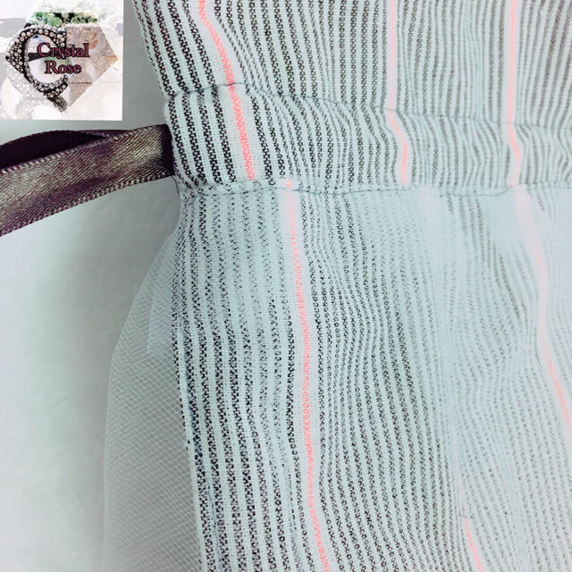  巾着ショルダーバッグ  ＊  ストライプ  &  フリリー     ハンドメイドのファッション小物(バッグ)の商品写真