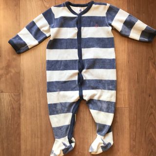 プチバトー(PETIT BATEAU)のプチバトー　ベロアボーダーロンパース(ロンパース)