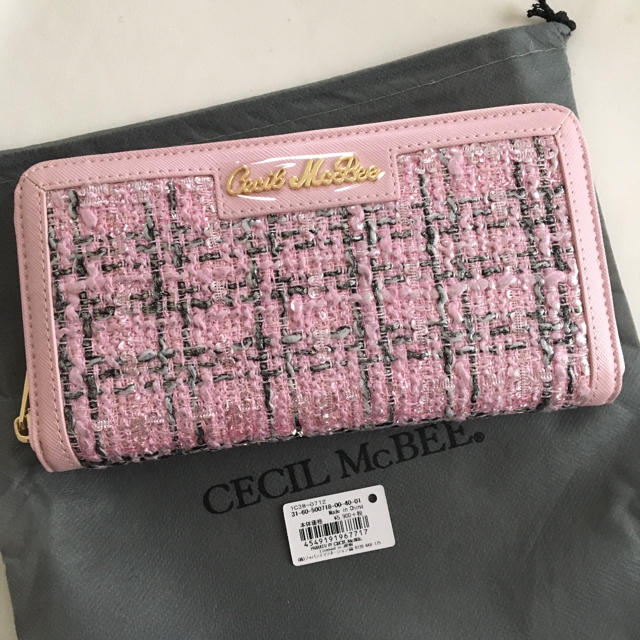CECIL McBEE(セシルマクビー)の新品 セシルマクビー ツイード ラウンドファスナー 長財布 ピンク レディースのファッション小物(財布)の商品写真