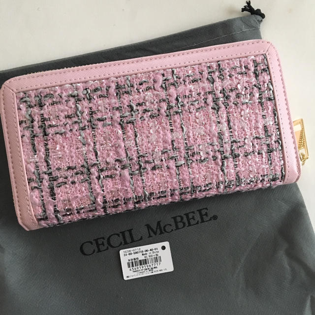 CECIL McBEE(セシルマクビー)の新品 セシルマクビー ツイード ラウンドファスナー 長財布 ピンク レディースのファッション小物(財布)の商品写真