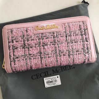 セシルマクビー(CECIL McBEE)の新品 セシルマクビー ツイード ラウンドファスナー 長財布 ピンク(財布)