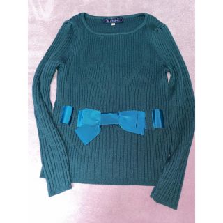 エムズグレイシー(M'S GRACY)のエムズグレイシーのBlue系おりぼん付き定番ニット　美品(ニット/セーター)