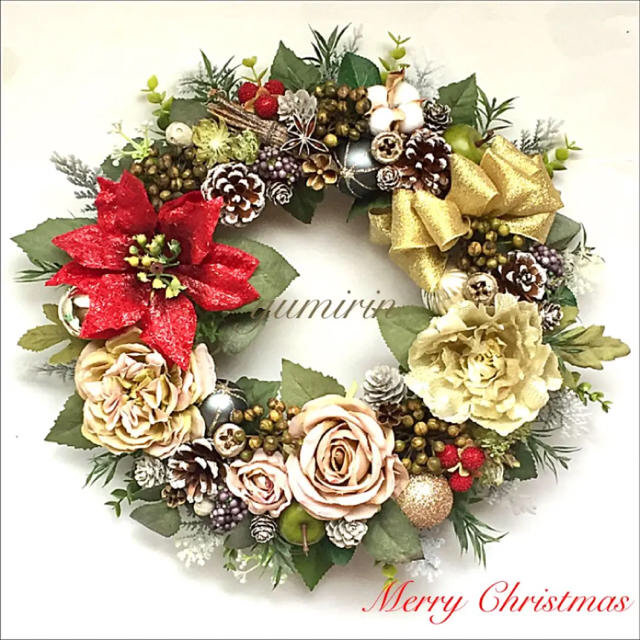 人気色 造花 クリスマスリース ビッグサイズ レアな飾り 新品 - 通販
