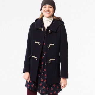 ユニクロ(UNIQLO)のUNIQLO ウールブレンドダッフルコートWOMEN ネイビー S(ダッフルコート)