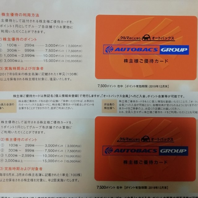 オートバックス株主優待（商品券16,000円分（1,000円×16枚））
