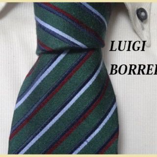 ルイジボレッリ(LUIGI BORRELLI)の高級LUIGI BORRELLIルイジボレッリ【光沢グリーンストライプ】ネクタイ(ネクタイ)