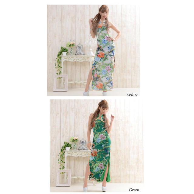 フラワーパワーネットロングチャイナドレス 衣装 コスプレ キャバドレス レディースのフォーマル/ドレス(ナイトドレス)の商品写真